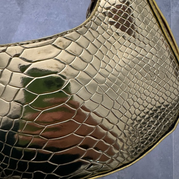 Crocodile Embossed Mini Bag in Gold Metallic - Picture 8 of 12